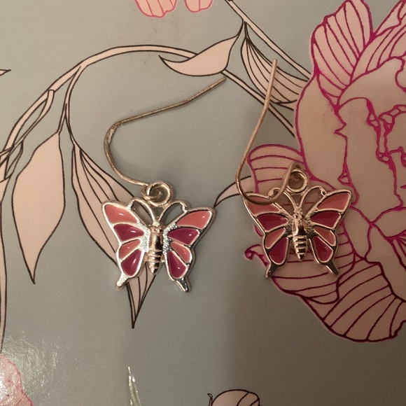 Light Pink and Magenta Butterfly Earrings - Picture 1 of 1